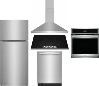 5 Piece Package Includes Refrigerator, Cooktop, Wall Oven, Hood And Dishwasher