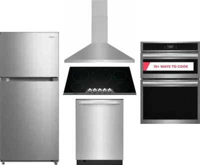 5 Piece Package Includes Refrigerator, Cooktop, Wall Oven, Hood And Dishwasher