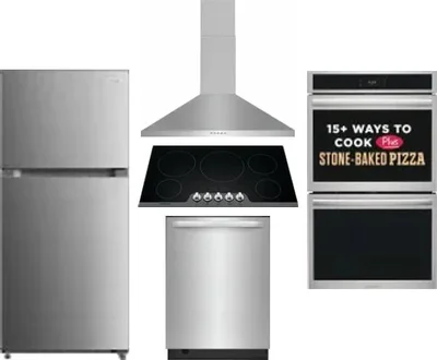5 Piece Package Includes Refrigerator, Cooktop, Wall Oven, Hood And Dishwasher