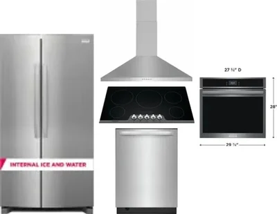 5 Piece Package Includes Refrigerator, Cooktop, Wall Oven, Hood And Dishwasher