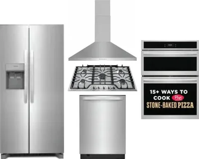 5 Piece Package Includes Refrigerator, Cooktop, Wall Oven, Hood And Dishwasher