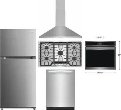 5 Piece Package Includes Refrigerator, Cooktop, Wall Oven, Hood And Dishwasher