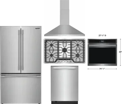 5 Piece Package Includes Refrigerator, Cooktop, Wall Oven, Hood And Dishwasher