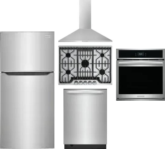 5 Piece Package Includes Refrigerator, Cooktop, Wall Oven, Hood And Dishwasher