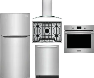 5 Piece Package Includes Refrigerator, Cooktop, Wall Oven, Hood And Dishwasher