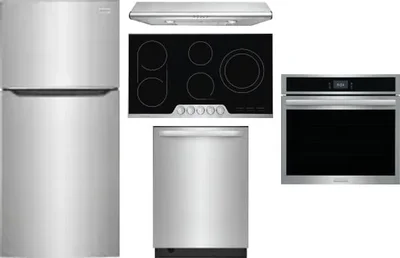 5 Piece Package Includes Refrigerator, Cooktop, Wall Oven, Hood And Dishwasher