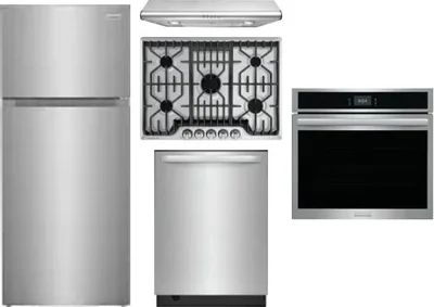 5 Piece Package Includes Refrigerator, Cooktop, Wall Oven, Hood And Dishwasher