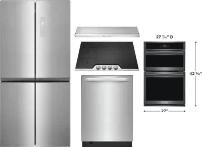 5 Piece Package Includes Refrigerator, Cooktop, Wall Oven, Hood And Dishwasher