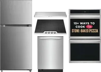 5 Piece Package Includes Refrigerator, Cooktop, Wall Oven, Hood And Dishwasher