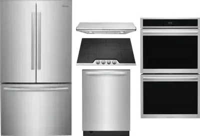 5 Piece Package Includes Refrigerator, Cooktop, Wall Oven, Hood And Dishwasher