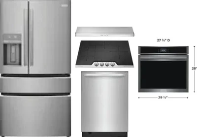 5 Piece Package Includes Refrigerator, Cooktop, Wall Oven, Hood And Dishwasher