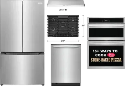 5 Piece Package Includes Refrigerator, Cooktop, Wall Oven, Hood And Dishwasher