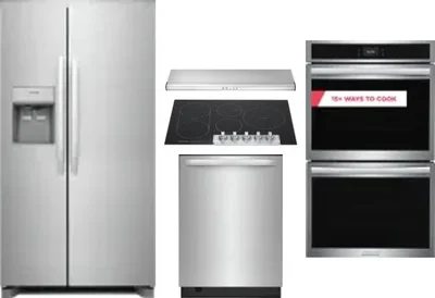 5 Piece Package Includes Refrigerator, Cooktop, Wall Oven, Hood And Dishwasher