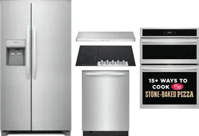 5 Piece Package Includes Refrigerator, Cooktop, Wall Oven, Hood And Dishwasher
