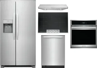 5 Piece Package Includes Refrigerator, Cooktop, Wall Oven, Hood And Dishwasher