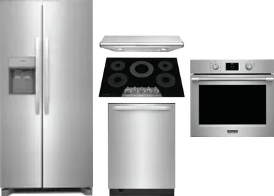 5 Piece Package Includes Refrigerator, Cooktop, Wall Oven, Hood And Dishwasher