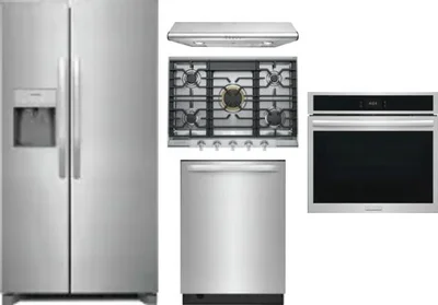 5 Piece Package Includes Refrigerator, Cooktop, Wall Oven, Hood And Dishwasher