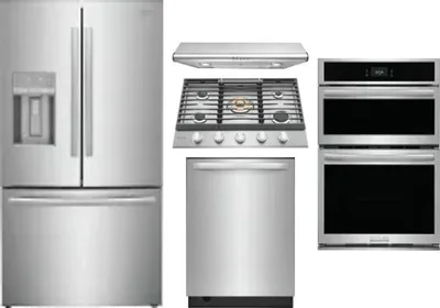 5 Piece Package Includes Refrigerator, Cooktop, Wall Oven, Hood And Dishwasher
