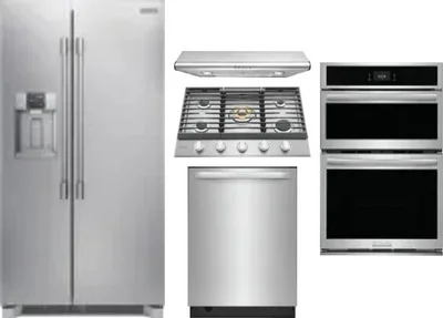5 Piece Package Includes Refrigerator, Cooktop, Wall Oven, Hood And Dishwasher