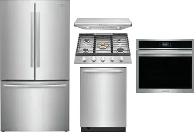5 Piece Package Includes Refrigerator, Cooktop, Wall Oven, Hood And Dishwasher