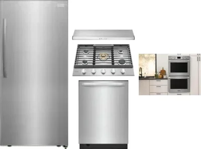 5 Piece Package Includes Refrigerator, Cooktop, Wall Oven, Hood And Dishwasher