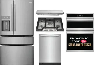 5 Piece Package Includes Refrigerator, Cooktop, Wall Oven, Hood And Dishwasher