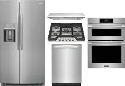 5 Piece Package Includes Refrigerator, Cooktop, Wall Oven, Hood And Dishwasher