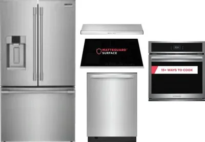 5 Piece Package Includes Refrigerator, Cooktop, Wall Oven, Hood And Dishwasher