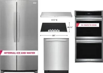 5 Piece Package Includes Refrigerator, Cooktop, Wall Oven, Hood And Dishwasher