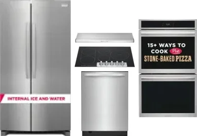 5 Piece Package Includes Refrigerator, Cooktop, Wall Oven, Hood And Dishwasher