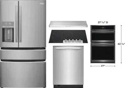 5 Piece Package Includes Refrigerator, Cooktop, Wall Oven, Hood And Dishwasher