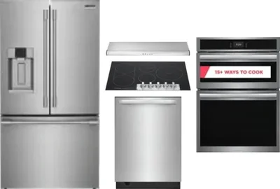 5 Piece Package Includes Refrigerator, Cooktop, Wall Oven, Hood And Dishwasher