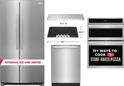 5 Piece Package Includes Refrigerator, Cooktop, Wall Oven, Hood And Dishwasher