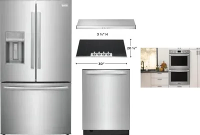 5 Piece Package Includes Refrigerator, Cooktop, Wall Oven, Hood And Dishwasher