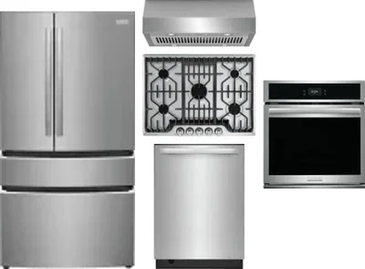 5 Piece Package Includes Refrigerator, Cooktop, Wall Oven, Hood And Dishwasher