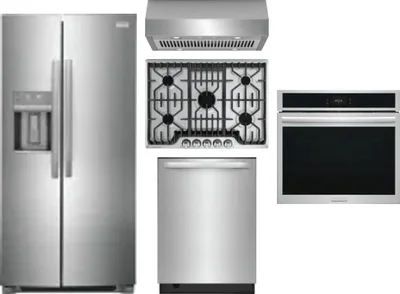 5 Piece Package Includes Refrigerator, Cooktop, Wall Oven, Hood And Dishwasher