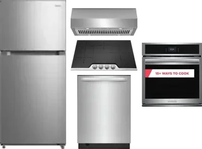5 Piece Package Includes Refrigerator, Cooktop, Wall Oven, Hood And Dishwasher