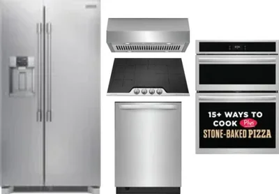 5 Piece Package Includes Refrigerator, Cooktop, Wall Oven, Hood And Dishwasher