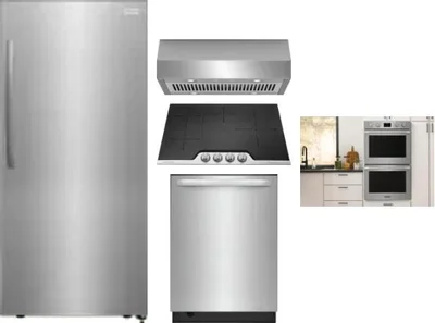 5 Piece Package Includes Refrigerator, Cooktop, Wall Oven, Hood And Dishwasher