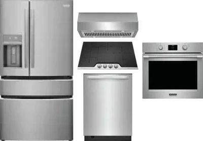 5 Piece Package Includes Refrigerator, Cooktop, Wall Oven, Hood And Dishwasher