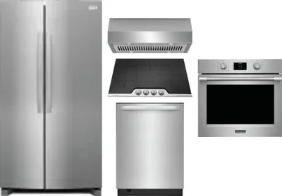 5 Piece Package Includes Refrigerator, Cooktop, Wall Oven, Hood And Dishwasher