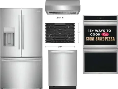 5 Piece Package Includes Refrigerator, Cooktop, Wall Oven, Hood And Dishwasher