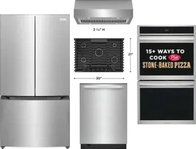 5 Piece Package Includes Refrigerator, Cooktop, Wall Oven, Hood And Dishwasher
