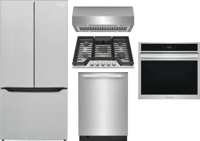 5 Piece Package Includes Refrigerator, Cooktop, Wall Oven, Hood And Dishwasher