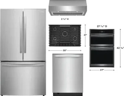 5 Piece Package Includes Refrigerator, Cooktop, Wall Oven, Hood And Dishwasher