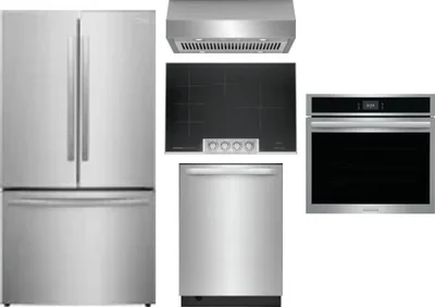 5 Piece Package Includes Refrigerator, Cooktop, Wall Oven, Hood And Dishwasher