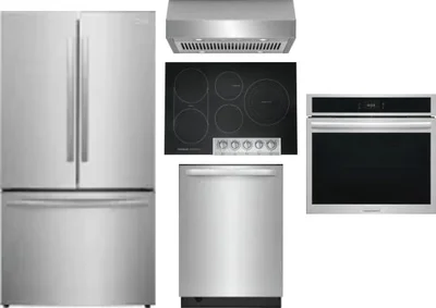 5 Piece Package Includes Refrigerator, Cooktop, Wall Oven, Hood And Dishwasher
