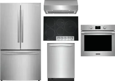 5 Piece Package Includes Refrigerator, Cooktop, Wall Oven, Hood And Dishwasher