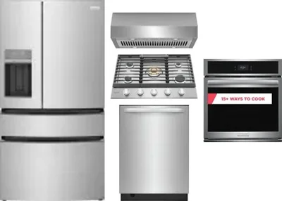 5 Piece Package Includes Refrigerator, Cooktop, Wall Oven, Hood And Dishwasher