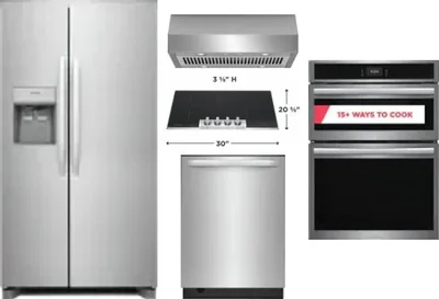 5 Piece Package Includes Refrigerator, Cooktop, Wall Oven, Hood And Dishwasher